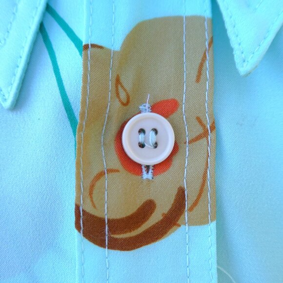 Vintage 60s Diane Rich California Floral Blouse Dagger Collar Floral Mint Green - Picture 4 of 6